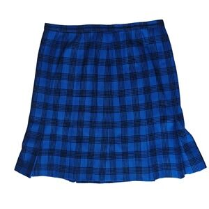 VTG Pendleton Plaid Skirt Women 22W Blue Black Wool Pleated Vintage‎ W624-213